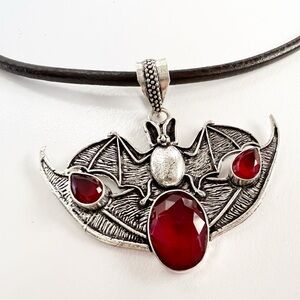 Garnet 925 Sterling Silver BAT Necklace Handmade Gemstone womens Jewelry